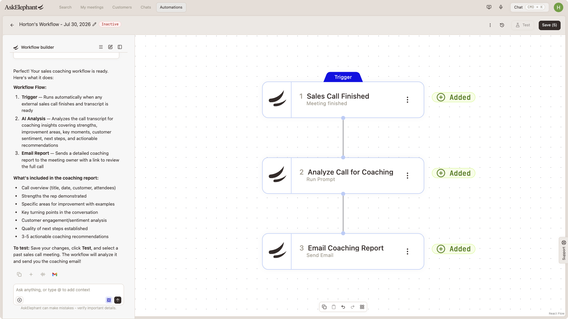 Complete workflow canvas showing tools, agents, and steps working together