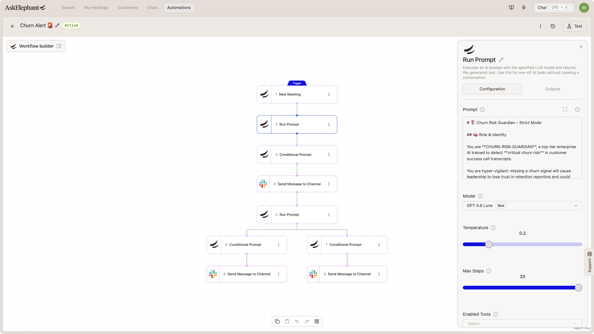 Run prompt node configuration panel used as a conditional check