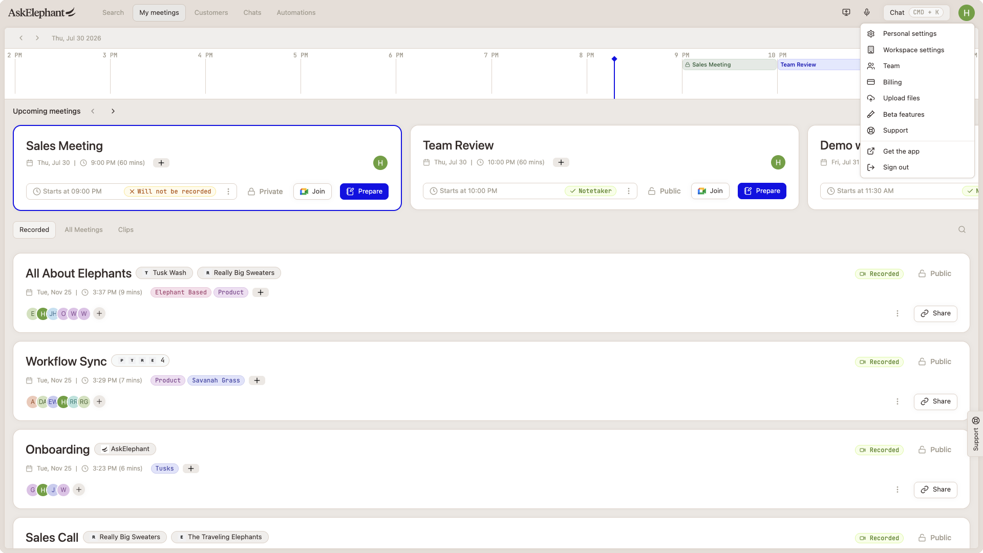 Account menu open in the top-right with the Upload files option
